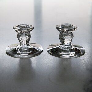 Fostoria American Low Single Light Candlesticks x2